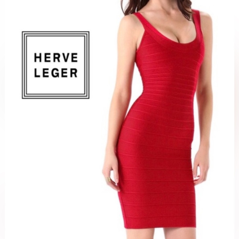 Authentic Herve Leger Red Bondage Sexy cocktail Dress